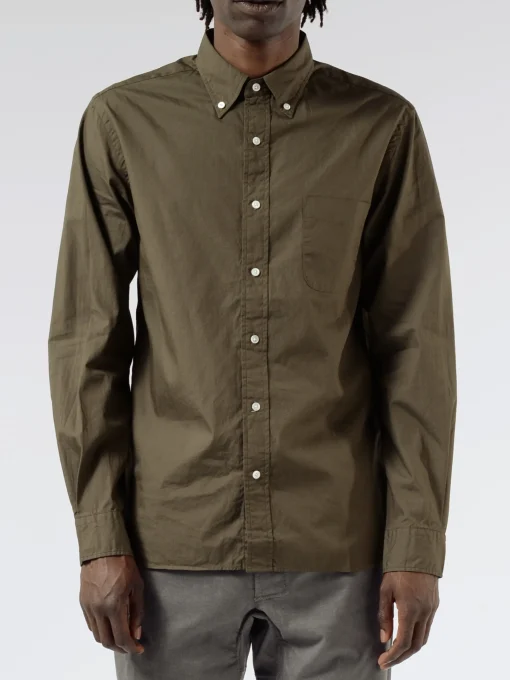 Clearance - Colour Broad Button-Down Shirt in Olive Button-Ups
