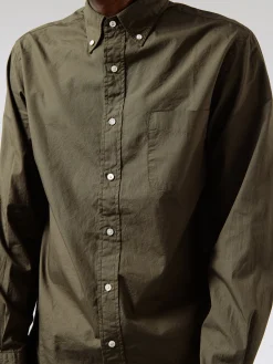 Clearance - Colour Broad Button-Down Shirt in Olive Button-Ups