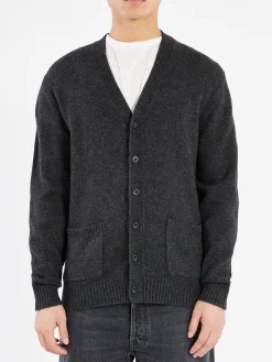 Sale - Elbow Patch Cardigan in Charcoal Grey Knitwear