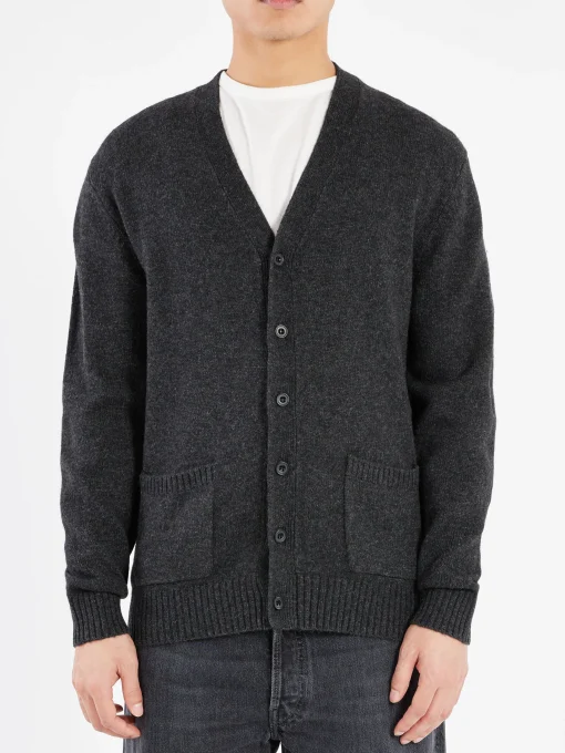 Sale - Elbow Patch Cardigan in Charcoal Grey Knitwear