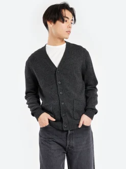 Sale - Elbow Patch Cardigan in Charcoal Grey Knitwear