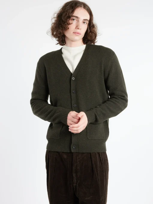 Outlet - Elbow Patch Cardigan in Olive Knitwear