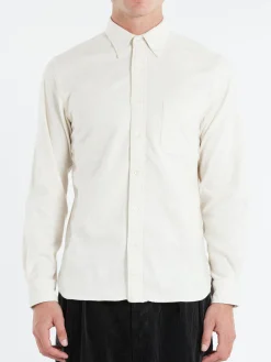 Hot - Flannel Solid Button Down Shirt in Off White Button-Ups