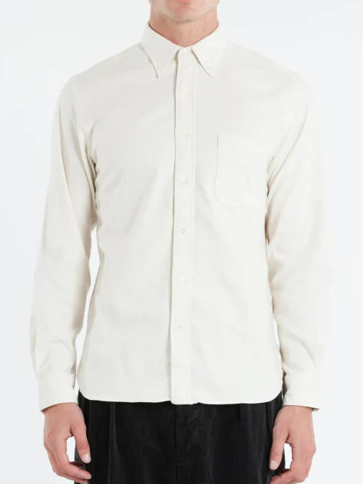 Hot - Flannel Solid Button Down Shirt in Off White Button-Ups