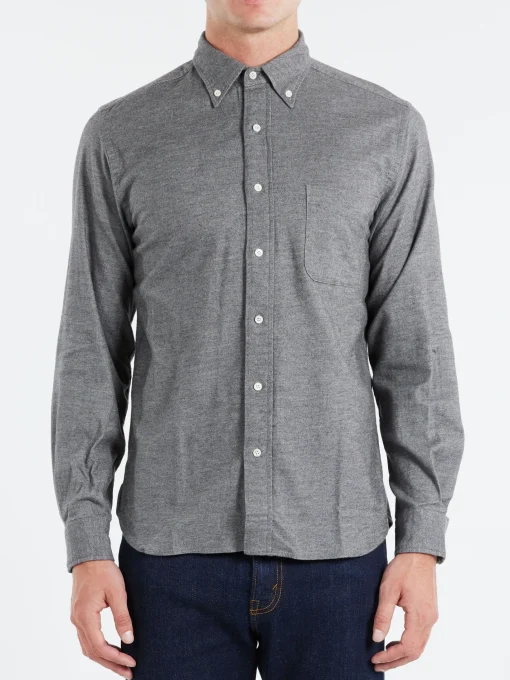 Clearance - Flannel Solid Button Down Shirt in Grey Button-Ups