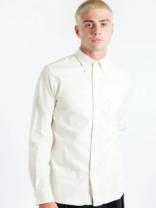 Hot - Flannel Solid Button Down Shirt in Off White Button-Ups