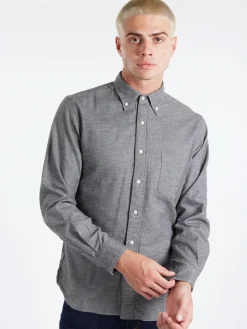 Clearance - Flannel Solid Button Down Shirt in Grey Button-Ups