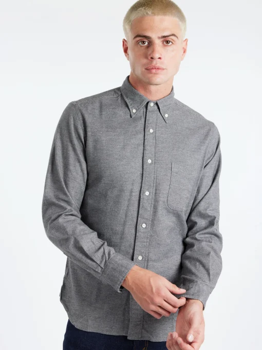 Clearance - Flannel Solid Button Down Shirt in Grey Button-Ups
