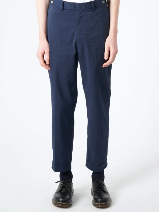 Discount - Ivy Seersucker Trousers in Navy Solid Pants