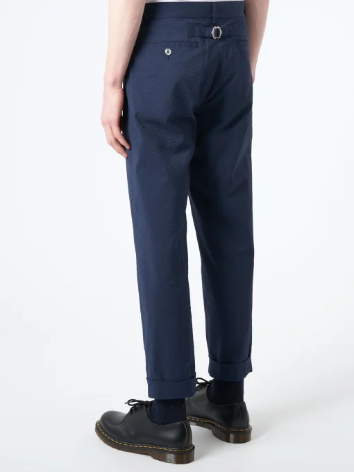 Discount - Ivy Seersucker Trousers in Navy Solid Pants