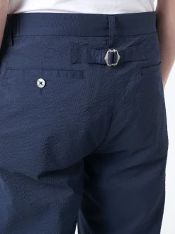 Discount - Ivy Seersucker Trousers in Navy Solid Pants