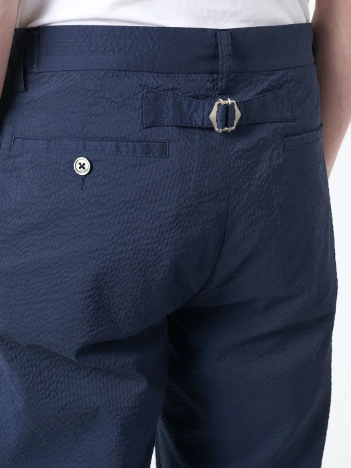 Discount - Ivy Seersucker Trousers in Navy Solid Pants