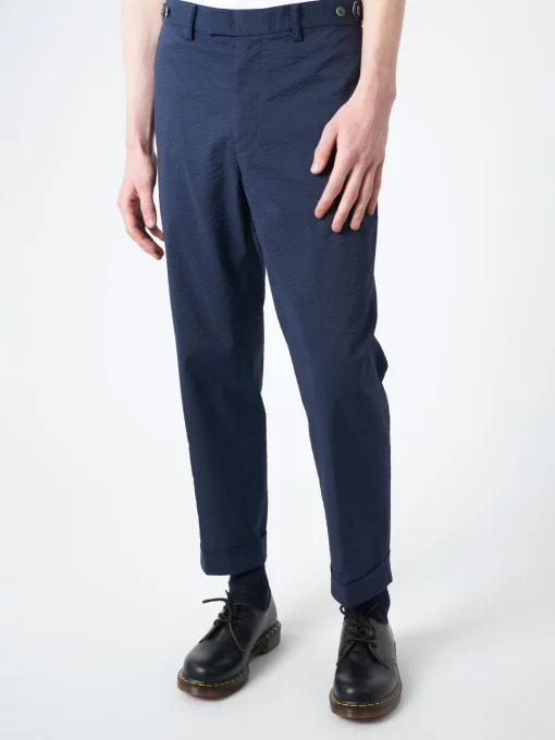 Discount - Ivy Seersucker Trousers in Navy Solid Pants