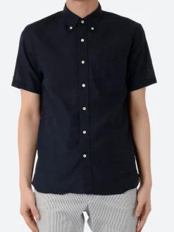 Sale - Linen Coolmax Button-Down Short Sleeve Shirt in Navy Button-Ups