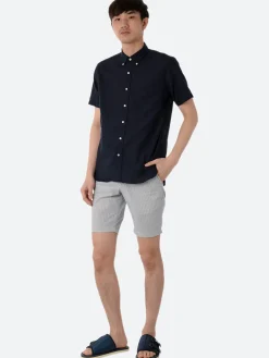Sale - Linen Coolmax Button-Down Short Sleeve Shirt in Navy Button-Ups