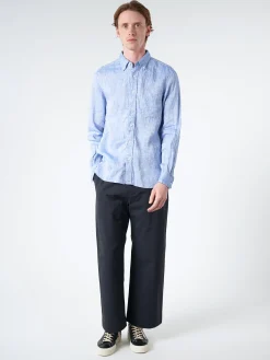 Fashion - Linen Oxford Button Down in Blue Button-Ups