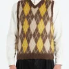 Outlet - Mohair Argyle Vest in Brown Knitwear