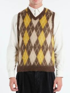 Outlet - Mohair Argyle Vest in Brown Knitwear