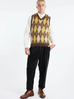 Outlet - Mohair Argyle Vest in Brown Knitwear