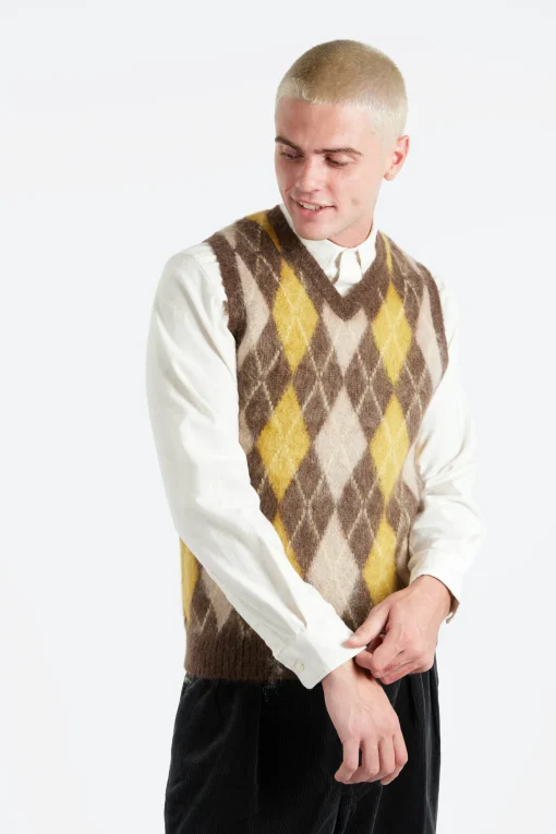 Outlet - Mohair Argyle Vest in Brown Knitwear