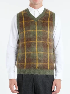 Hot - Mohair Check Vest in Green Knitwear