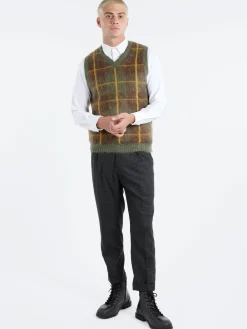 Hot - Mohair Check Vest in Green Knitwear