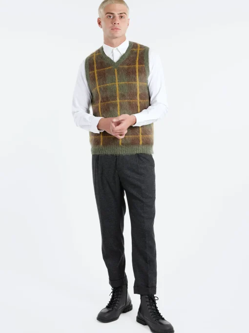 Hot - Mohair Check Vest in Green Knitwear