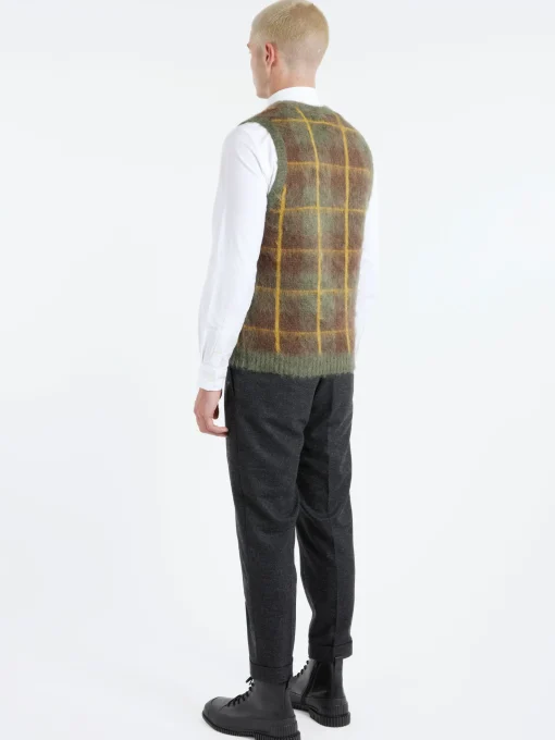Hot - Mohair Check Vest in Green Knitwear