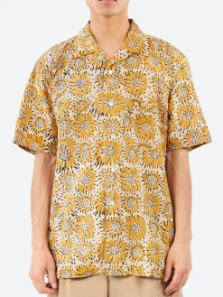New - Open Collar Sunflower Block Print Shirt in Button-Ups