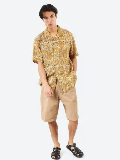 New - Open Collar Sunflower Block Print Shirt in Button-Ups