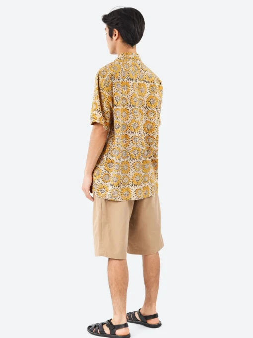 New - Open Collar Sunflower Block Print Shirt in Button-Ups