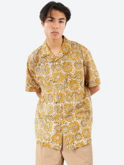 New - Open Collar Sunflower Block Print Shirt in Button-Ups