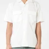 Outlet - Pima Cotton Short Sleeve Open Collar Shirt in White Button-Ups