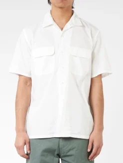 Outlet - Pima Cotton Short Sleeve Open Collar Shirt in White Button-Ups