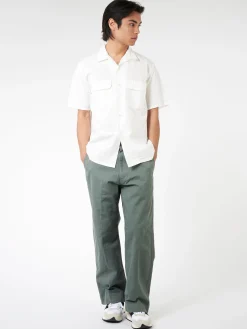 Outlet - Pima Cotton Short Sleeve Open Collar Shirt in White Button-Ups