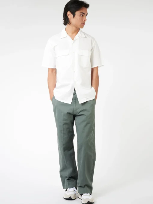 Outlet - Pima Cotton Short Sleeve Open Collar Shirt in White Button-Ups