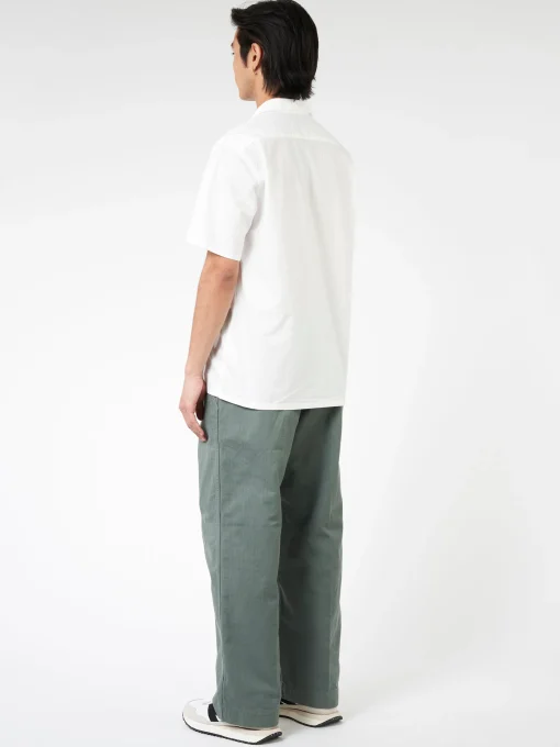 Outlet - Pima Cotton Short Sleeve Open Collar Shirt in White Button-Ups