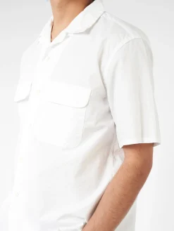 Outlet - Pima Cotton Short Sleeve Open Collar Shirt in White Button-Ups