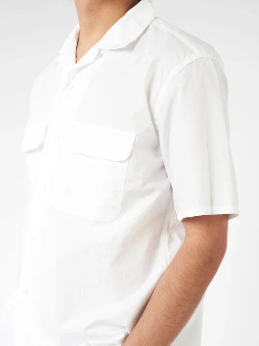 Outlet - Pima Cotton Short Sleeve Open Collar Shirt in White Button-Ups