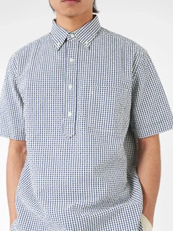 Hot - Seersucker Pullover Short Sleeve Button Down Shirt in Gingham Button-Ups