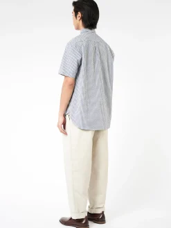 Hot - Seersucker Pullover Short Sleeve Button Down Shirt in Gingham Button-Ups