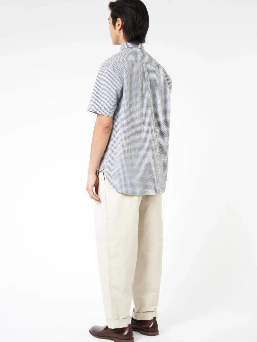Hot - Seersucker Pullover Short Sleeve Button Down Shirt in Gingham Button-Ups