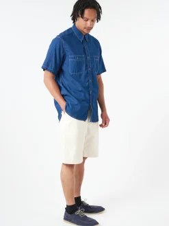 New - WORK Short Sleeve Shirt in Indigo Button-Ups