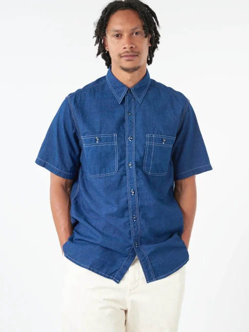 New - WORK Short Sleeve Shirt in Indigo Button-Ups