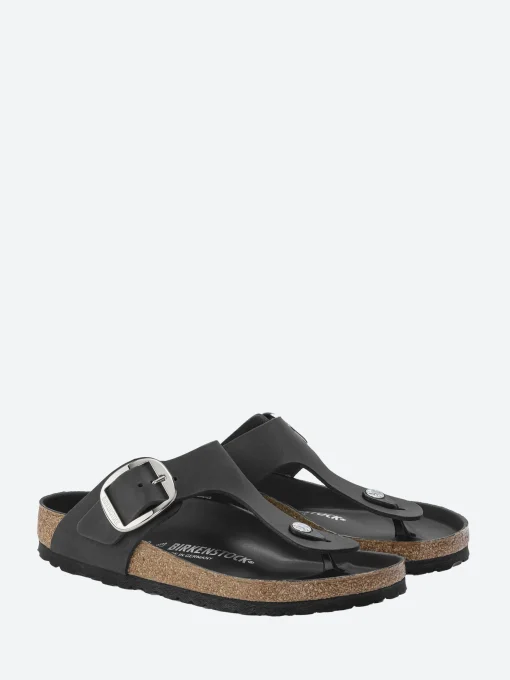 Best - Gizeh Big Buckle (Oiled Leather) in Black Leather Women Sandals