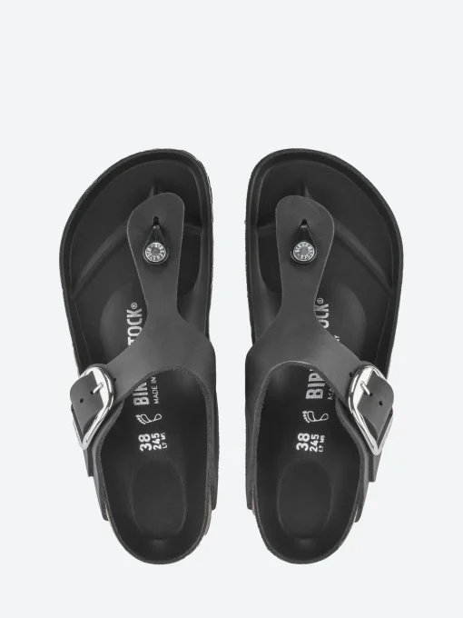 Best - Gizeh Big Buckle (Oiled Leather) in Black Leather Women Sandals