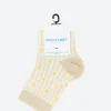 Best - Short Lisle Yarn Daisy Striped Socks in Cream Women Socks & Hosiery | Belts