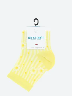 Outlet - Short Lisle Yarn Daisy Striped Socks in Citronella Women Socks & Hosiery | Belts