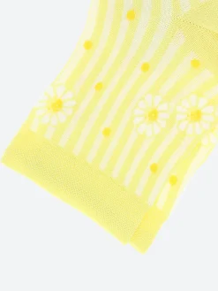 Outlet - Short Lisle Yarn Daisy Striped Socks in Citronella Women Socks & Hosiery | Belts