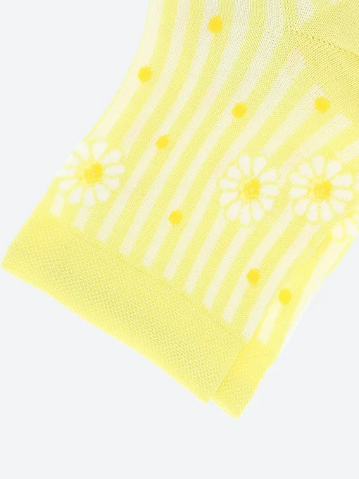 Outlet - Short Lisle Yarn Daisy Striped Socks in Citronella Women Socks & Hosiery | Belts